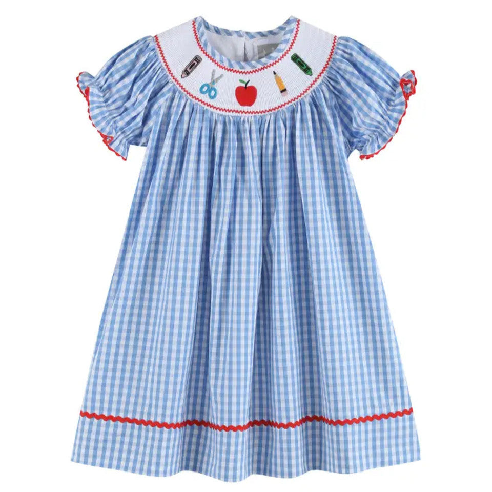 Lil Cactus Blue Gingham School Supplies Smocked Bishop Dress Ready Set Grow Lil Cactus Blue Gingham School Supplies Smocked Bishop Dress Ready Set Grow