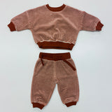 Quincy Mae Velour Relaxed Sweatshirt and Pant Set Candy Stripe