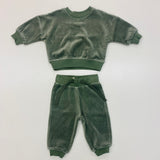 Quincy Mae Velour Relaxed Sweatshirt and Pant Set Forest