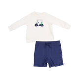 Angel Dear Golf Cart Blue French Terry Raglan Sweatshirt Set with Applique