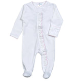 Baby Loren White Pima Cotton Footie With Pink Picot Trim