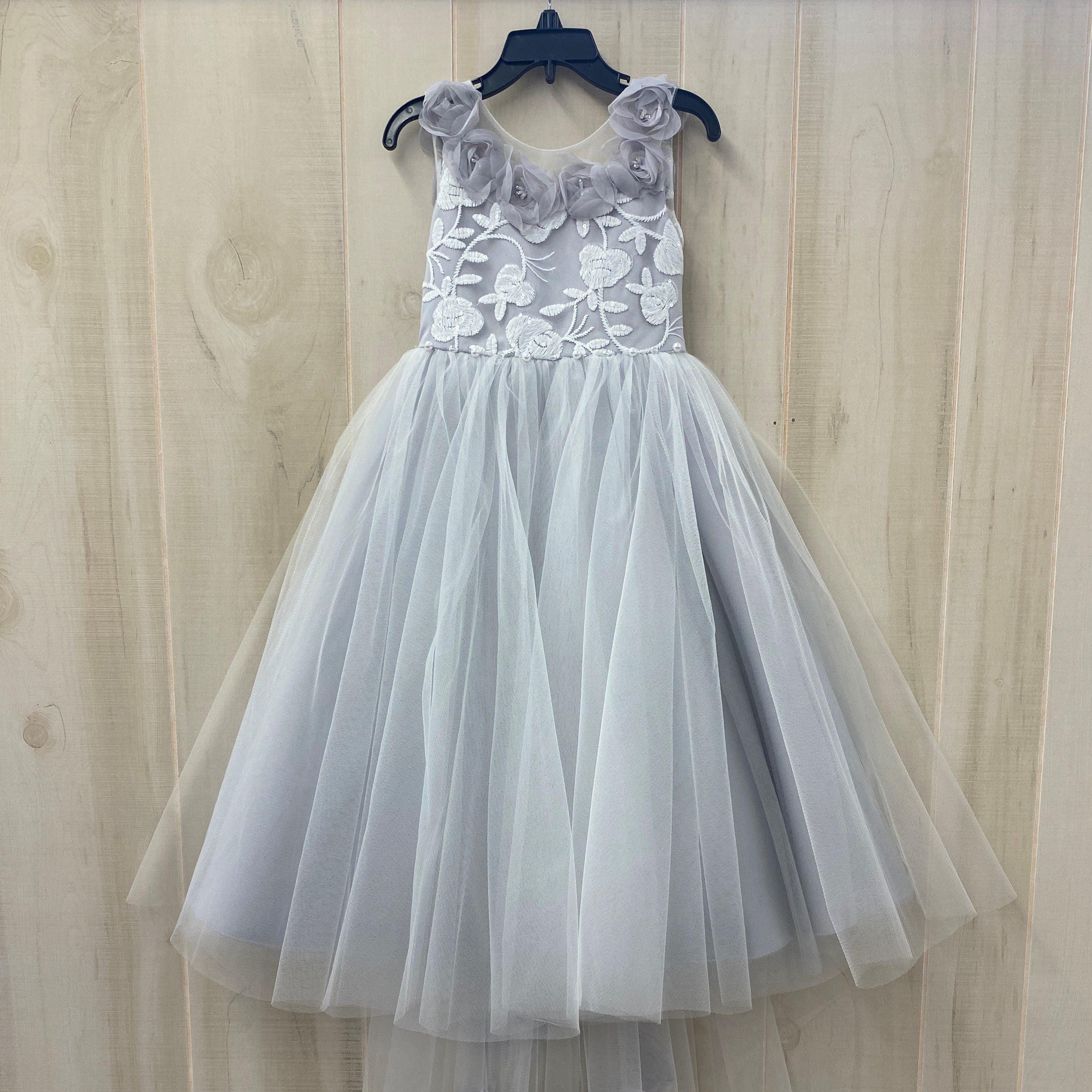 grey flower girl dress Beaded Grey Lace Couture Flower Girl Dress Spring Weddings With Long Sleeves #TG7039