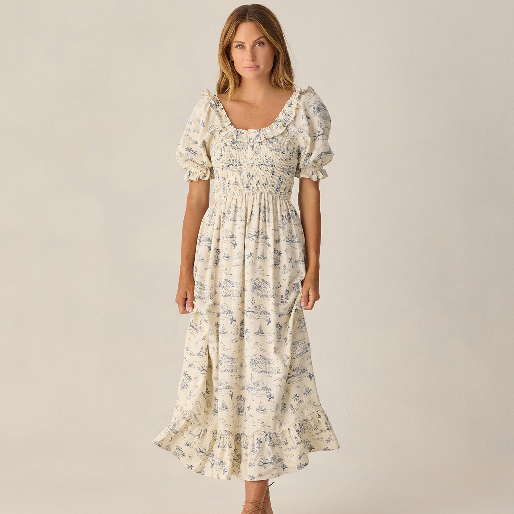 Rylee + Cru Women's Lexi Dress Ocean Toile