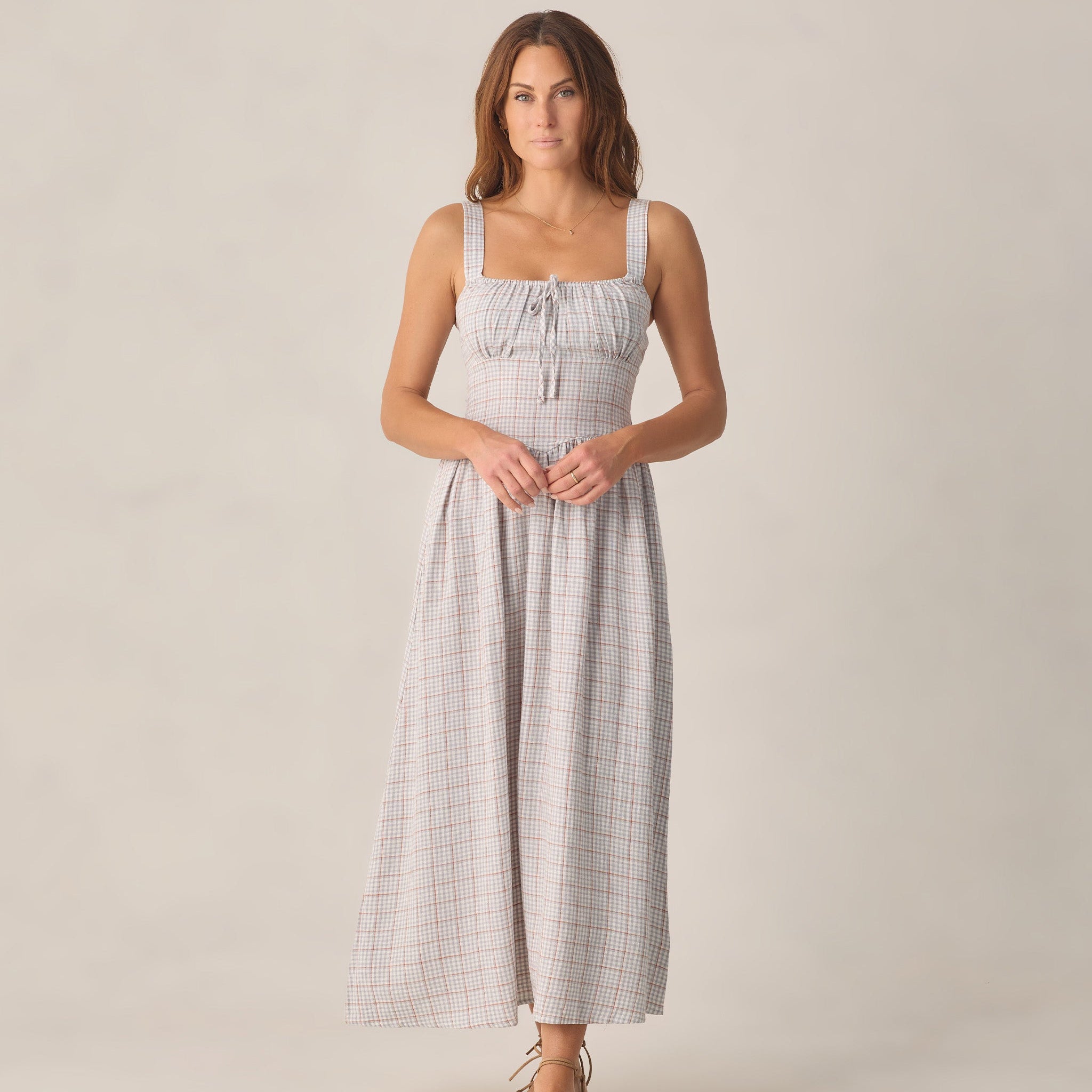 womens plaid maxi dress KJP Women's Maple Lake Trail Long Sleeve Flannel Belted Maxi Dress Kiel James Patrick