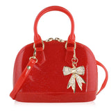 Carrying Kind Cate Red Sparkle Purse with Cocoa Gold Bow Charm