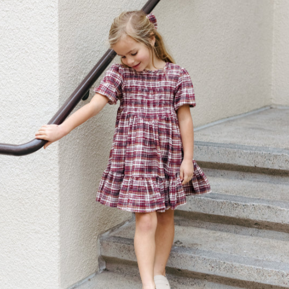 Rylee Cru India Dress Burgundy Plaid