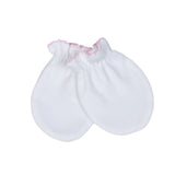 Baby Loren White Mittens with Pink Picot Trim