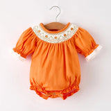 Rylee Faith Orange Pumpkin Smocked Bubble