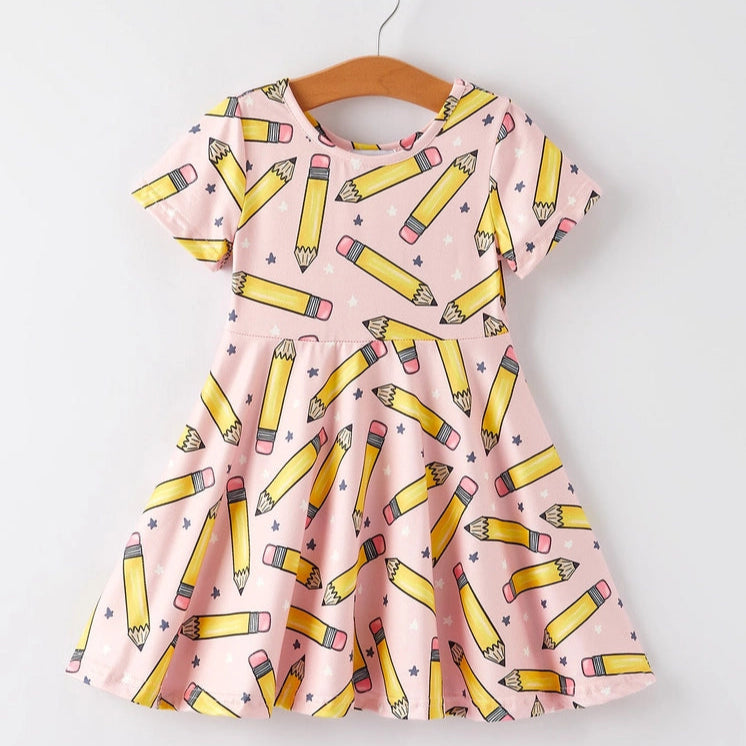 pink pencil dress Back to School Pencil Print Girls Dress 8/9