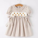 Rylee Faith Pumpkin Embroidery Smocked Plaid Dress