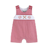 Lil Cactus Red Gingham Baseball Smocked Shortalls