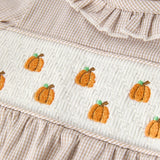 Rylee Faith Pumpkin Embroidery Smocked Plaid Girls Romper