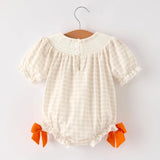 Rylee Faith Fall Thanksgiving Plaid Turkey Smocked Bubble Oatmeal