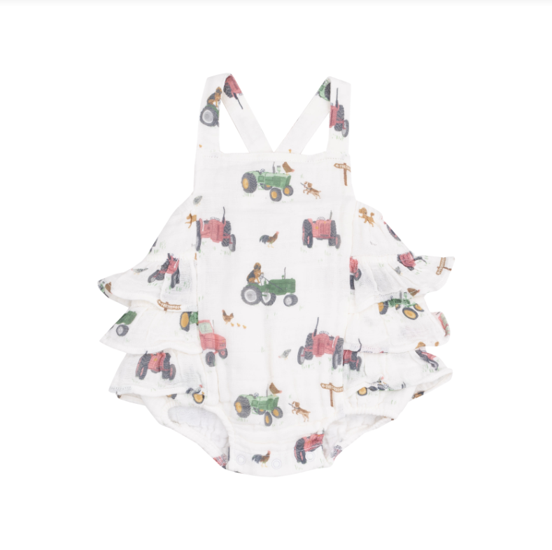Angel Dear Tractor and Friends Ruffle Sunsuit