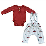 Babysprouts Henley Bodysuit & Suspenders Set Christmas Truck