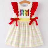 Rylee Faith Designs Back to School Plaid Embroidered Crayon Dress