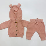 Babysprouts Knit Hoodie and Pant Set Misty Rose