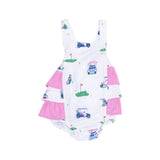 Angel Dear Vintage Golf Carts Pink Ruffle Sunsuit