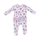 Angel Dear Preppy Roses Ruffle Front Zipper Footie