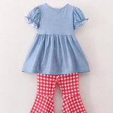 Rylee Faith Barnyard Friends Ruffle Top and Gingham Pant Set