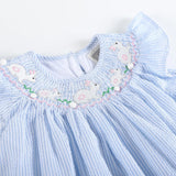Lil Cactus Blue Seersucker Easter Bunny Smocked Bishop Dress