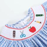 Lil Cactus Blue Gingham School Supplies Smocked Bishop Dress