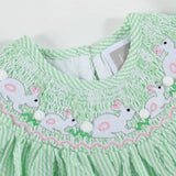 Lil Cactus Green Seersucker Easter Bunny Smocked Bishop Dress
