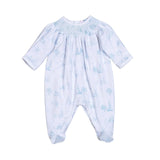 Baby Loren Blue Baby Toile Hand Smocked Footie