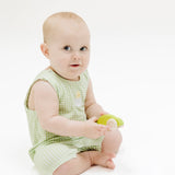 Angel Dear Green Mini Gingham Sleeveless Shortie Romper with Applique