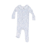 Angel Dear Blue Calico Floral Smocked Peter Pan Footie