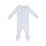 Angel Dear Blue Calico Floral Smocked Peter Pan Footie