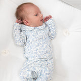 Angel Dear Blue Calico Floral Smocked Peter Pan Footie
