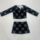 Abel & Lula Tricot Skirt Set Black and White Bows