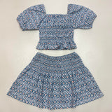 Mayoral 6025 Printed Peasant Crop and Skirt Set Ocean