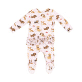 Angel Dear Best Friend Dogs Pink 2 Way Ruffle Back Zipper Footie