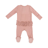 Angel Dear Solid Mellow Rose 2 Way Zipper Ruffle Back Footie