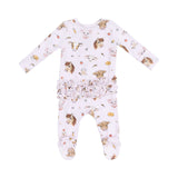 Angel Dear Vintage Animal Faces Pink 2 Way Zipper Ruffle Back Footie