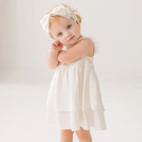 Isobella and Chloe Crystal Flutter Sleeve Dress White