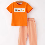 Rylee Faith Orange Gingham Spooky Smocked Boys Top and Pant Set
