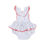 Angel Dear Baseball Stripe Ric Rac Ruffle Sunsuit
