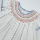 Petit Ami 3283 Spring Smocked Bishop Dress White/Blue Pink