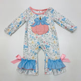 Rylee Faith Girl's Ruffle Pumpkin Romper Coral/Blue