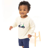 Angel Dear Golf Cart Blue French Terry Raglan Sweatshirt Set with Applique