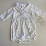 Baby Loren Baby Long Sleeve Pima Bubble White with Blue Piping