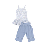 Angel Dear Blue Calico Floral Rib Tank and Smocked Muslin Pant Set