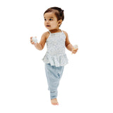 Angel Dear Blue Calico Floral Rib Tank and Smocked Muslin Pant Set