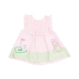 Angel Dear Golf Pink Mini Gingham Applique Ruffle Top and Bloomer Set