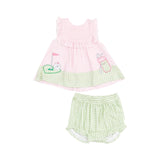 Angel Dear Golf Pink Mini Gingham Applique Ruffle Top and Bloomer Set