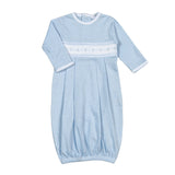 Baby Loren Tim Blue Stripes Hand Smocked Pima Gown
