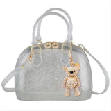 Carrying Kind Cate Silver Sparkle Purse with Crystal Teddy Charm